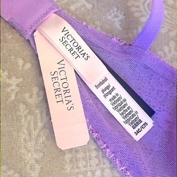 Brand New Victoria’s Secret Bombshell Plunge Lace Double Shine Strap Purple Bra - Picture 11 of 16